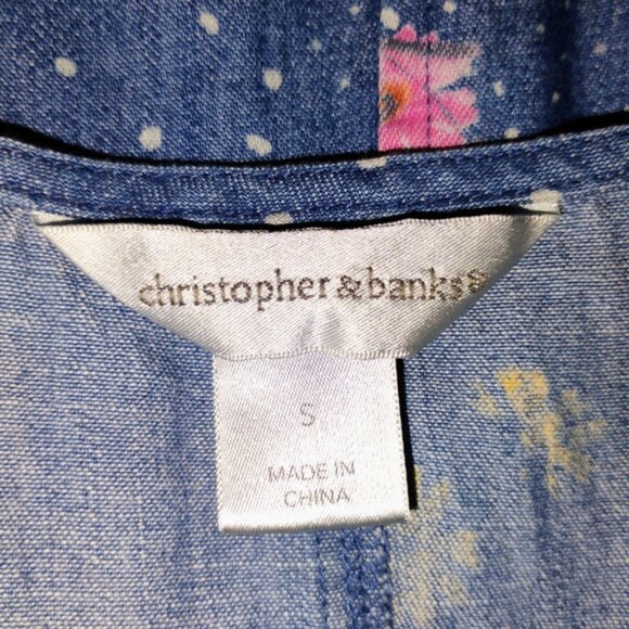 Vintage Christopher & Banks Denim Floral Jumper Dress w/ Pockets Women's Size S - Picture 2 of 10